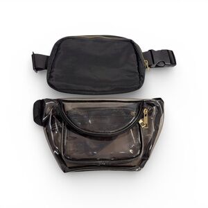 Two Fanny Pack Belt Bags Clear Stadium + Black Adjustable Travel Festival